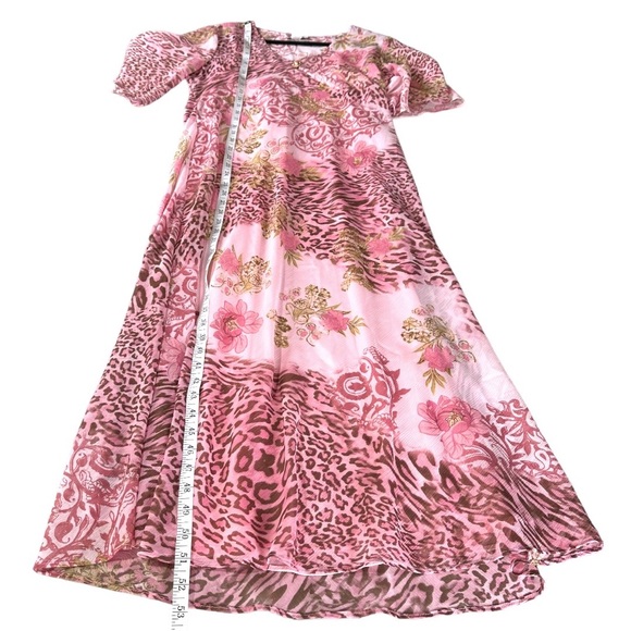 Essence Spring Church Dress Pink Animal Print and Floral Pattern Long Sheer - Picture 5 of 7